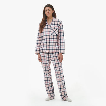 Barbour ELLERY Womens Pyjama Set Pink/Navy Tartan - Shuperb