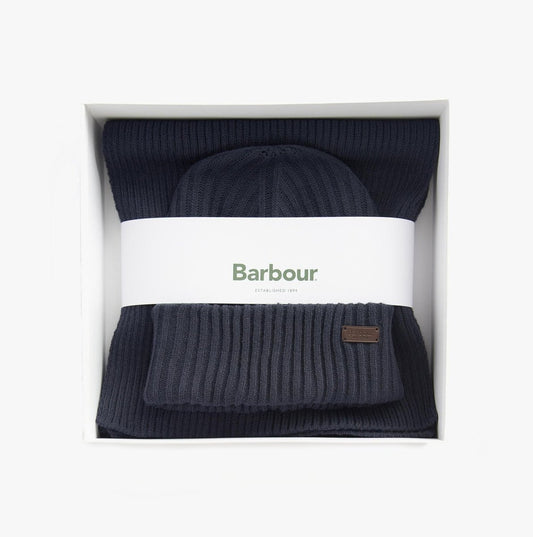 Barbour CRIMDON BEANIE & SCARF Mens Gift Set Navy - Shuperb