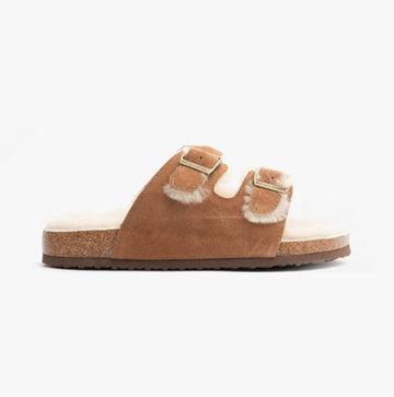 Bedroom Athletics MABEL Ladies Suede Two Strap Slippers Chestnut - Shuperb