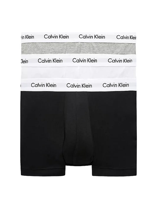 Calvin Klein TRUNK 3 Pack Mens Cotton Stretch Underwear Black/White/Grey Heather - Shuperb