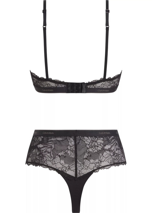 Calvin Klein MODERN LACE Womens Bra & Thong Gift Set Black - Shuperb