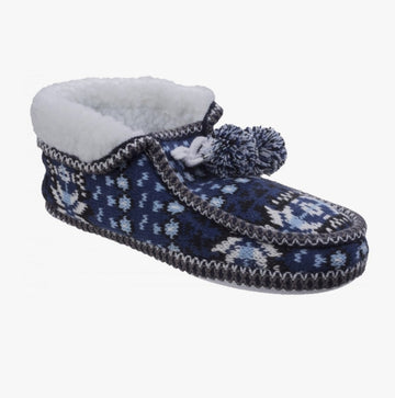 Divaz LAPLAND Ladies Knitted Boot Slippers Blue - Shuperb