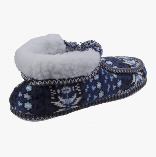 Divaz LAPLAND Ladies Knitted Boot Slippers Blue - Shuperb