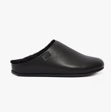 FitFlop CHRISSIE Ladies Leather Mule Slippers All Black - Shuperb