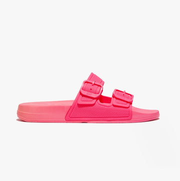 FitFlop iQUSHION TWO - BAR BUCKLE SLIDES Ladies Pop Pink - Shuperb