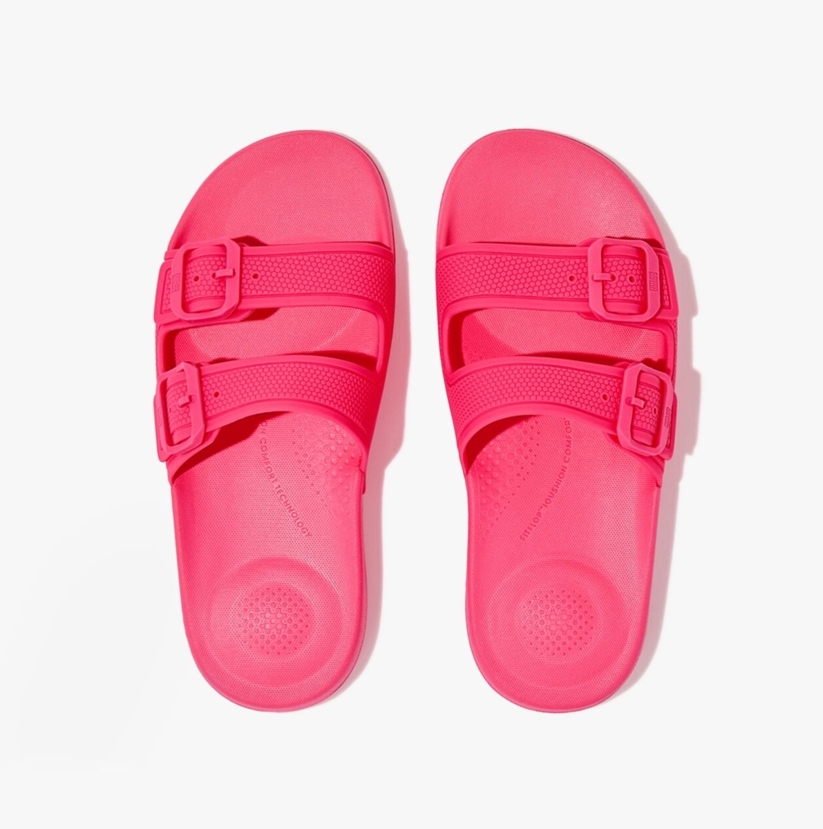 FitFlop iQUSHION TWO - BAR BUCKLE SLIDES Ladies Pop Pink - Shuperb