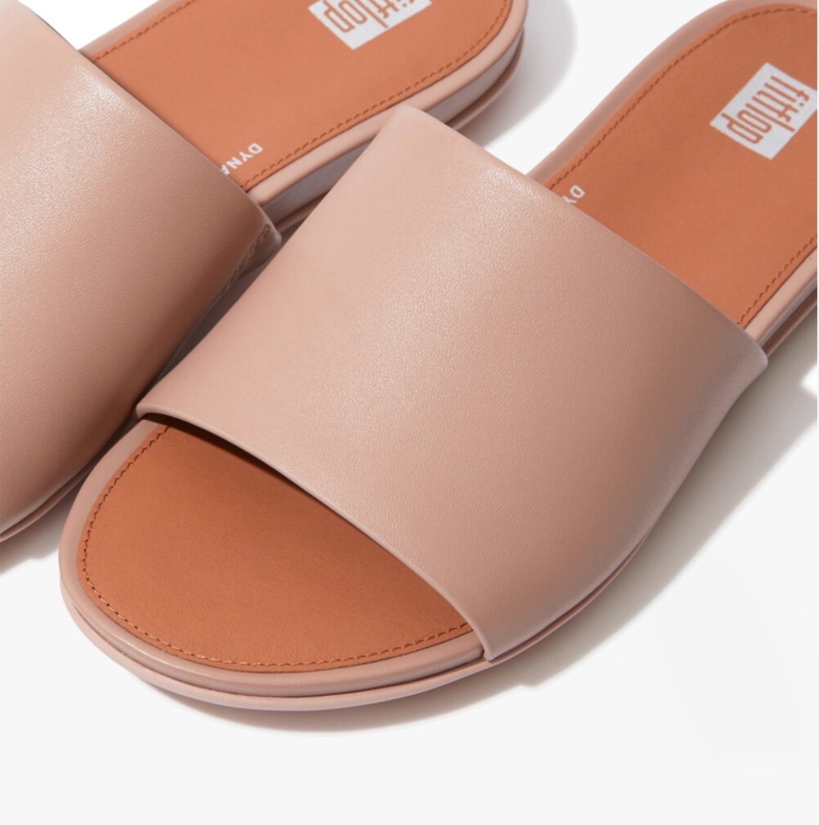 FitFlop GRACIE Ladies Leather Pool Sliders Beige - Shuperb