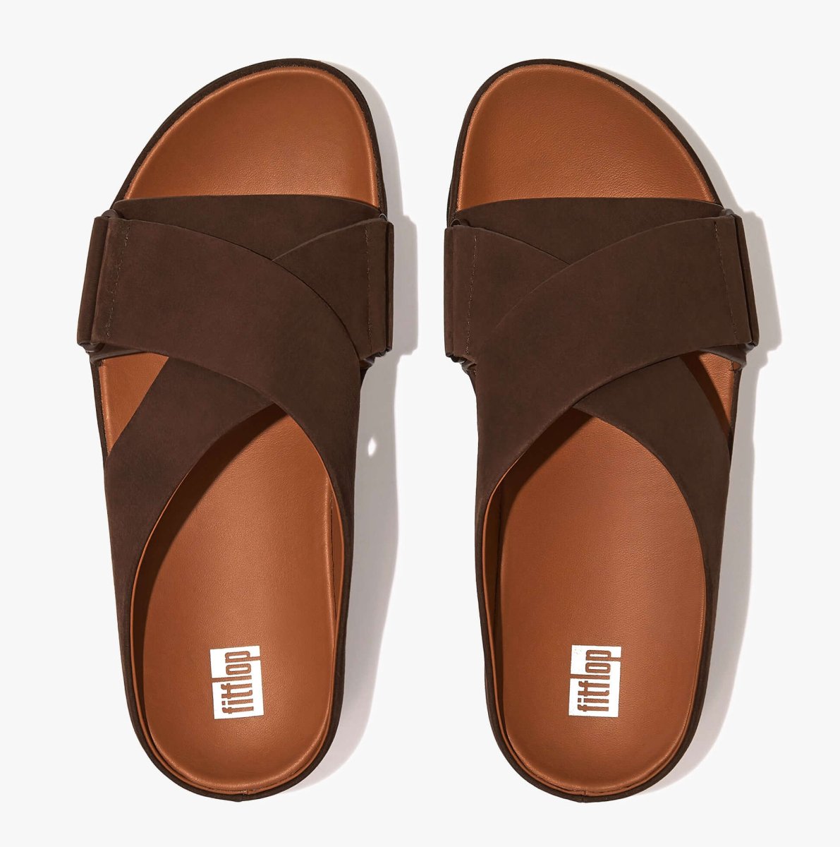 FitFlop SHUV Ladies Nubuck Cross Sliders Chocolate Brown - Shuperb