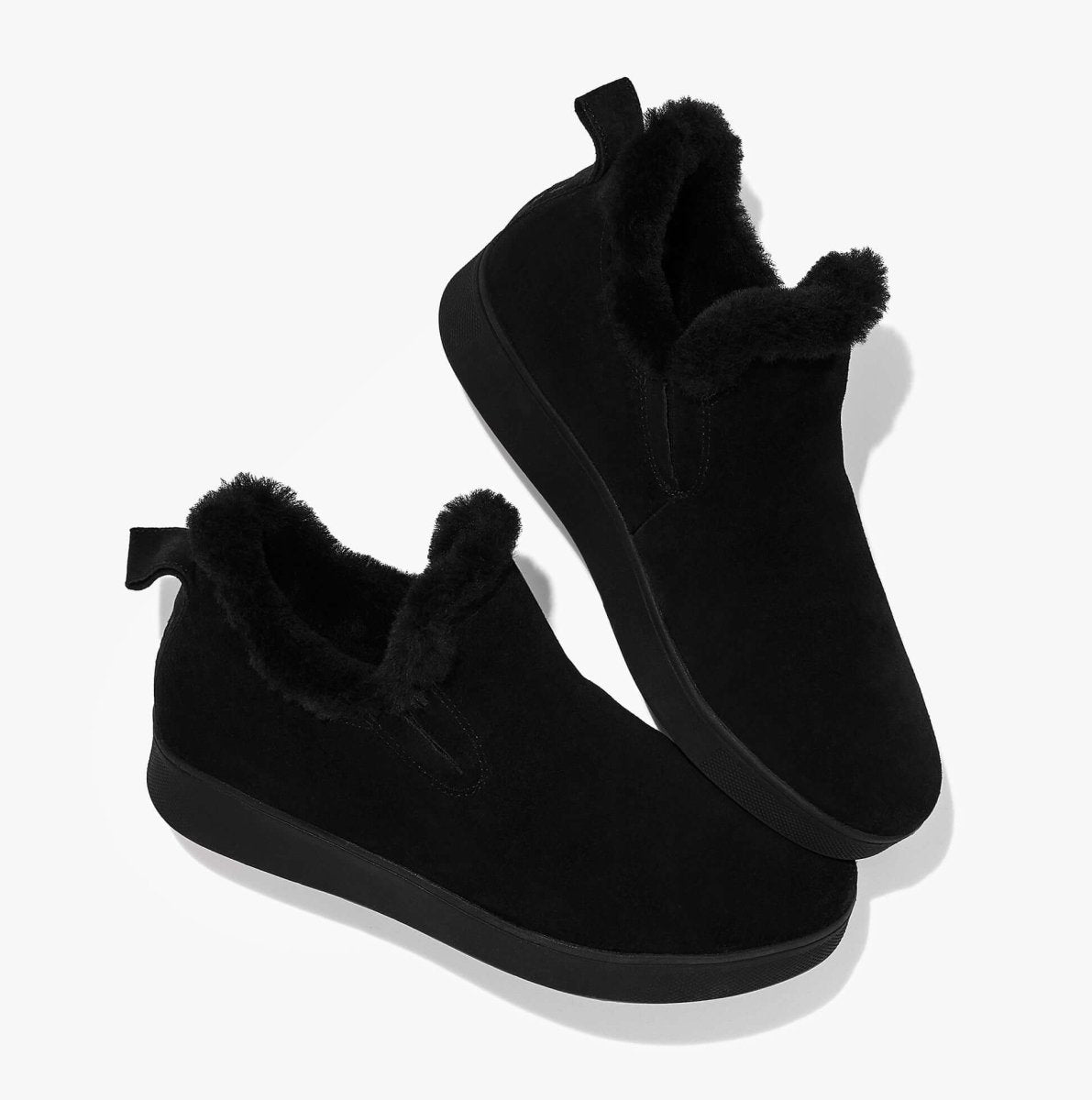 FitFlop RALLY SHEARLING - LINED Ladies Trainers All Black - Shuperb