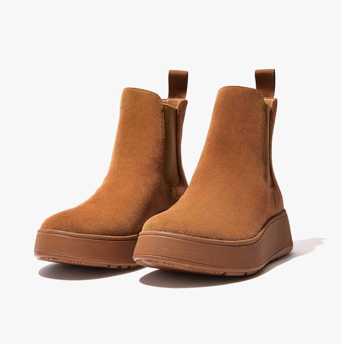 FitFlop F - MODE SUEDE FLATFORM Ladies Chelsea Boots Light Tan - Shuperb