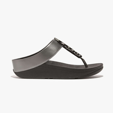 FitFlop HALO BEAD - CIRCLE METALLIC Womens Toe Post Pewter Black - Shuperb