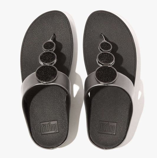 FitFlop HALO BEAD - CIRCLE METALLIC Womens Toe Post Pewter Black - Shuperb