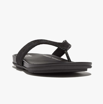 FitFlop GRACIE SHIMMERLUX Womens Toe Post Sandals Black - Shuperb