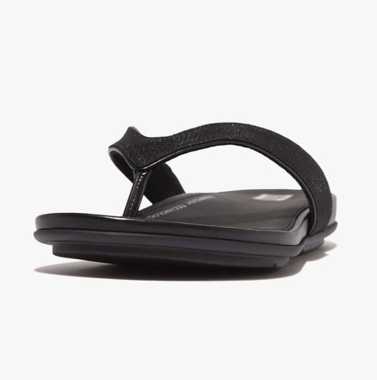 FitFlop GRACIE SHIMMERLUX Womens Toe Post Sandals Black - Shuperb