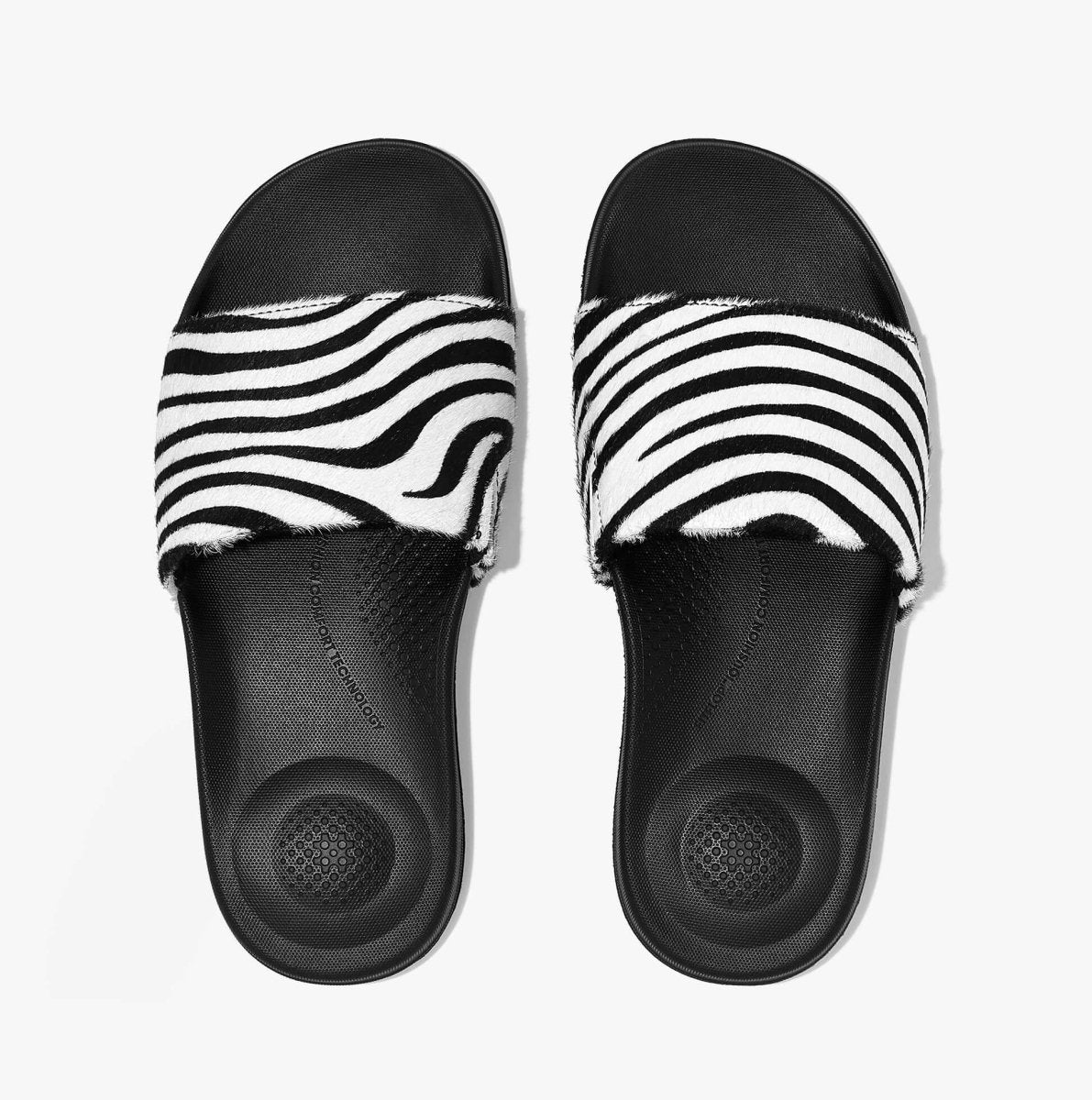 FitFlop iQUSHION Ladies Hair - On Leather Sliders Zebra - Shuperb