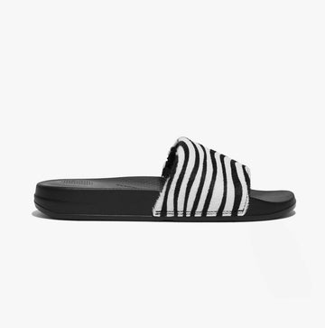 FitFlop iQUSHION Ladies Hair - On Leather Sliders Zebra - Shuperb