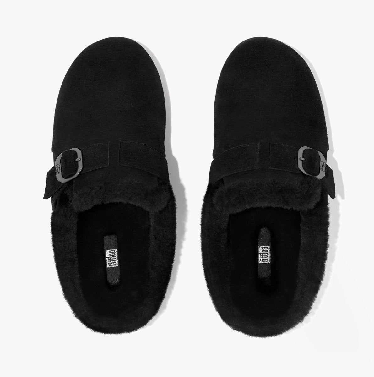 FitFlop CHRISSIE II Ladies Suede Buckle Slippers All Black - Shuperb