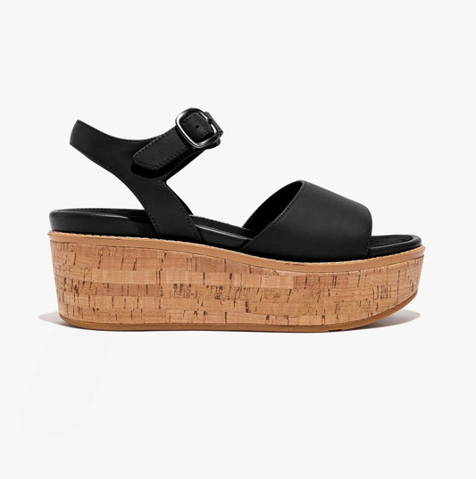 FitFlop ELOISE Ladies Cork - Wrap Wedge Sandals Stone Black - Shuperb