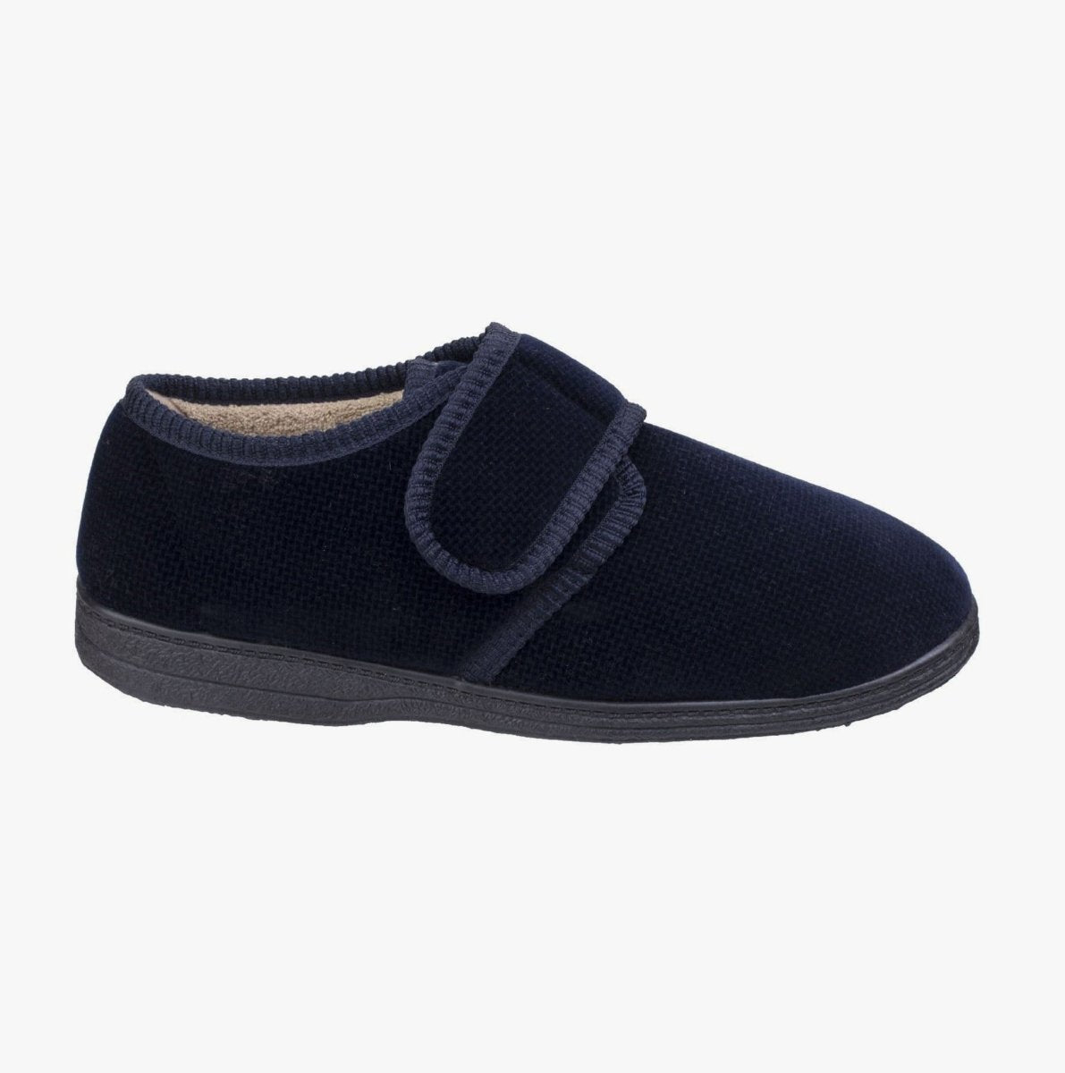 Fleet & Foster SAM Mens Velour Full Slippers Navy - Shuperb