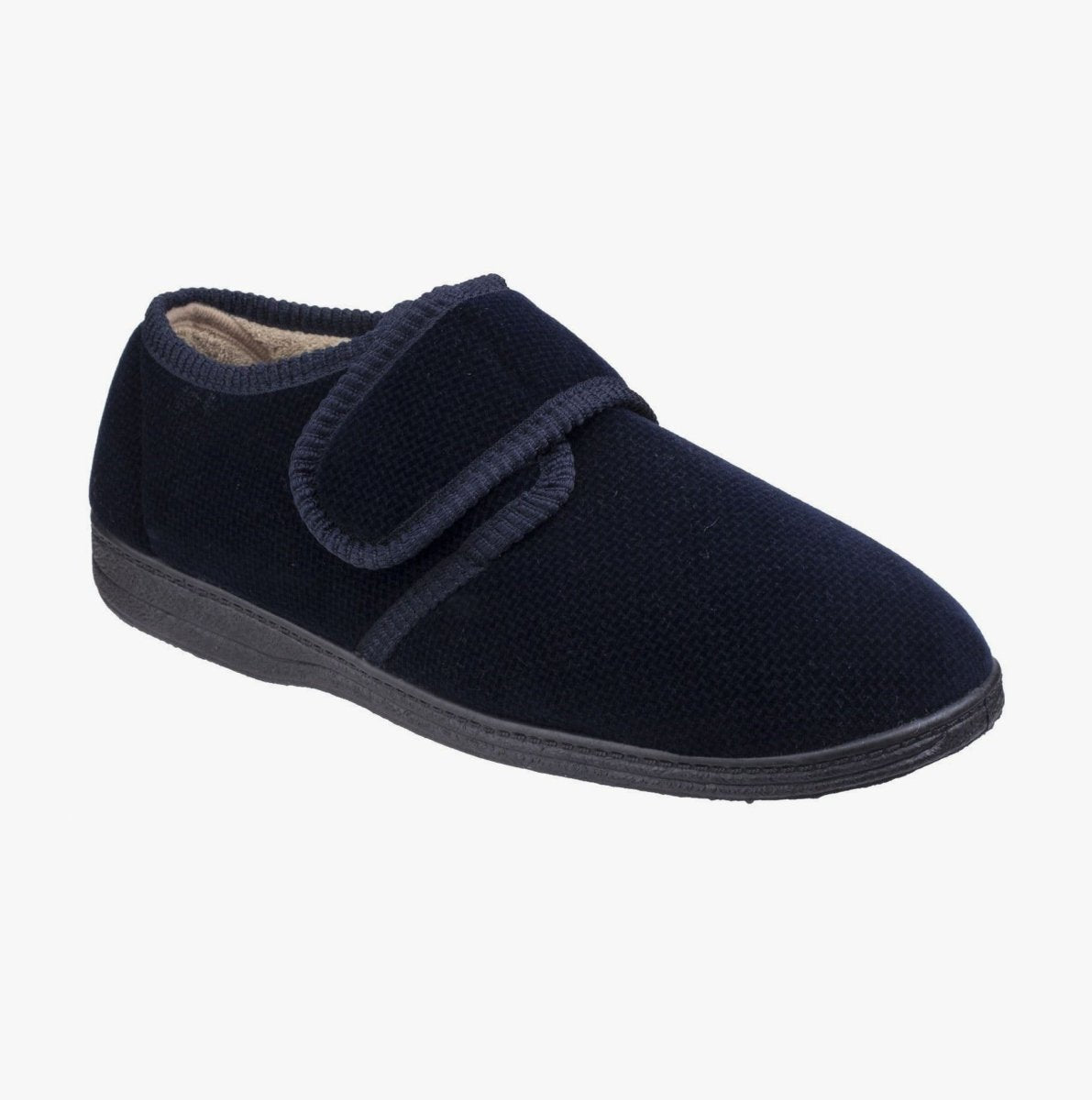 Fleet & Foster SAM Mens Velour Full Slippers Navy - Shuperb