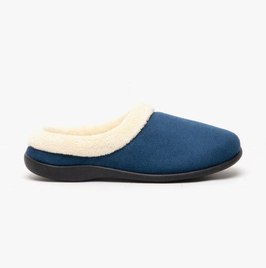 HOS Comfort SOPHIE Ladies Teddy Lined Mules Navy - Shuperb