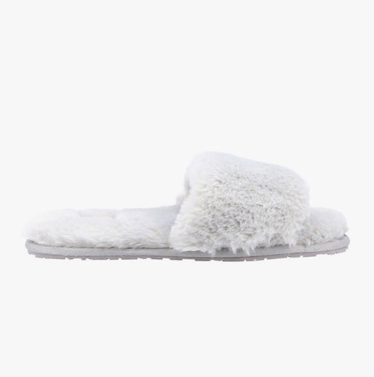 Hush Puppies PRUE Ladies Faux Fur Slippers Grey - Shuperb