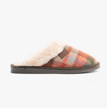 Jo & Joe SHETLAND Ladies Mule Slippers Brown Tartan - Shuperb