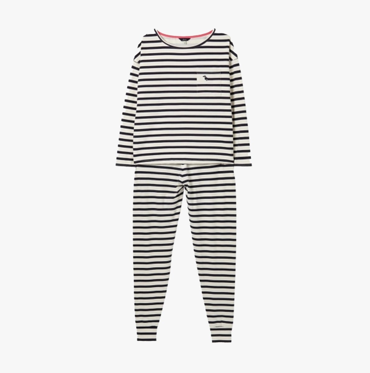 Joules DREAMLEY Ladies Cotton Pyjamas Cream Sausage Dog Stripe - Shuperb