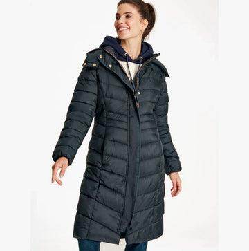 Joules PEMBURY Womens Long Padded Coat Dark Navy - Shuperb