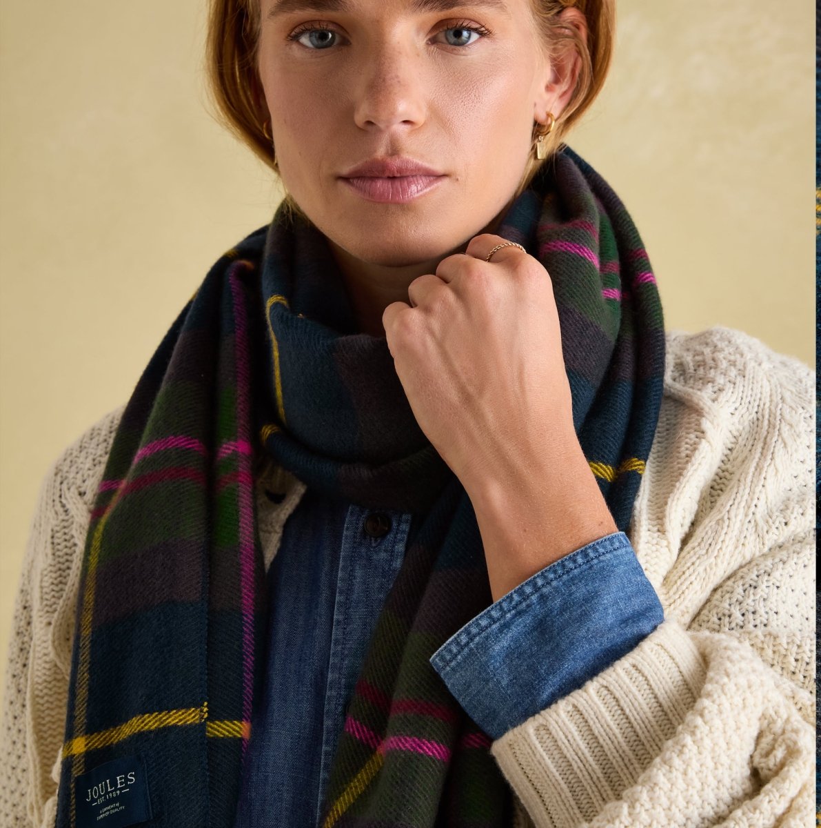 Joules LANGTREE Womens Scarf Rust Check - Shuperb