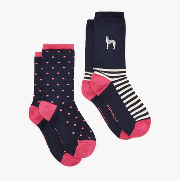 Joules EVERYDAY 2 - Pack Womens Socks Navy Dog - Shuperb