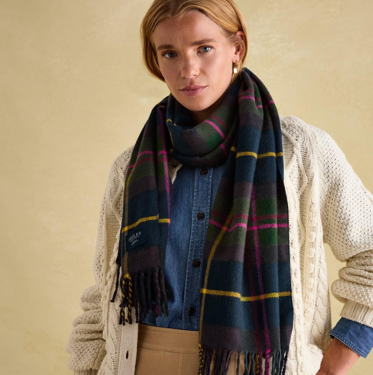 Joules LANGTREE Womens Scarf Navy Check - Shuperb