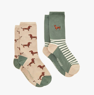 Joules EVERYDAY 2 - Pack Womens Socks Green Dog - Shuperb