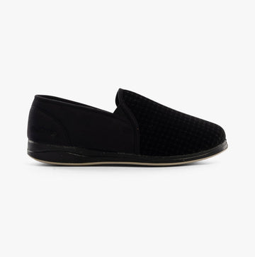 Padders ALBERT Mens Moccasin Slippers Black Check - Shuperb