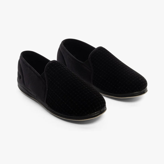 Padders ALBERT Mens Moccasin Slippers Black Check - Shuperb