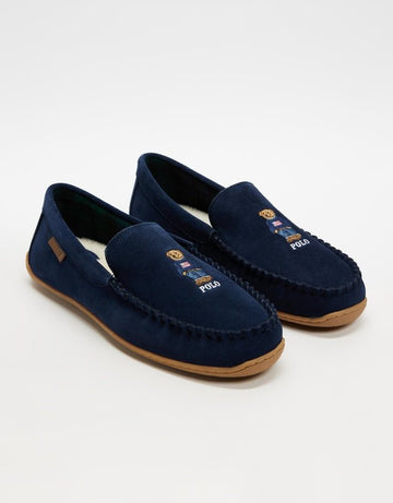 Polo Ralph Lauren BRENAN POLO BEAR Mens Moccasin Slippers Navy Suede - Shuperb