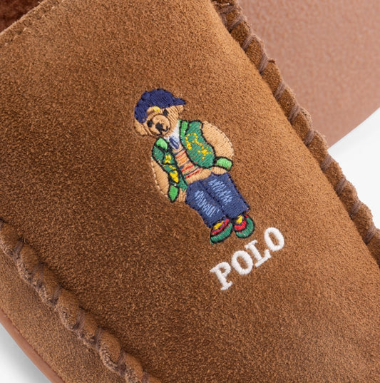 Polo Ralph Lauren BRENAN POLO BEAR Mens Moccasin Slippers Brown - Shuperb