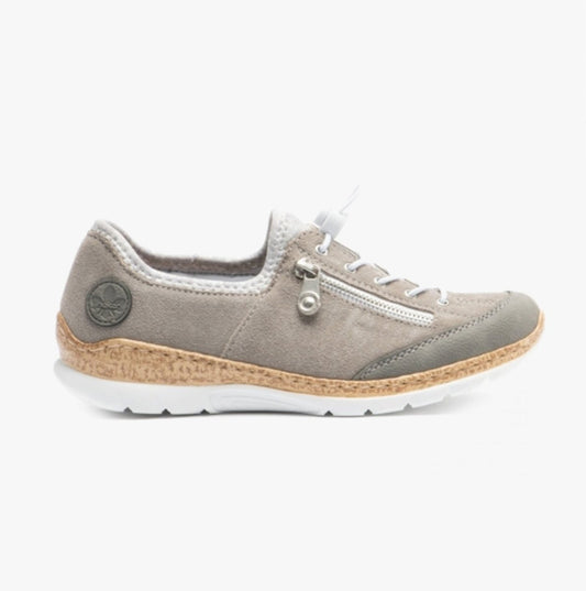 Rieker N42F1 - 40 Ladies Leather Bungee Trainers Grey - Shuperb