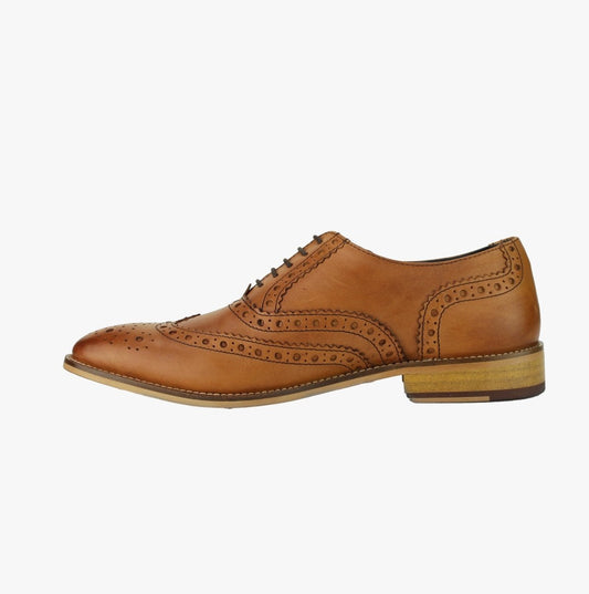 Roamers WINSTON Mens Leather Brogue Oxford Shoes Tan - Shuperb