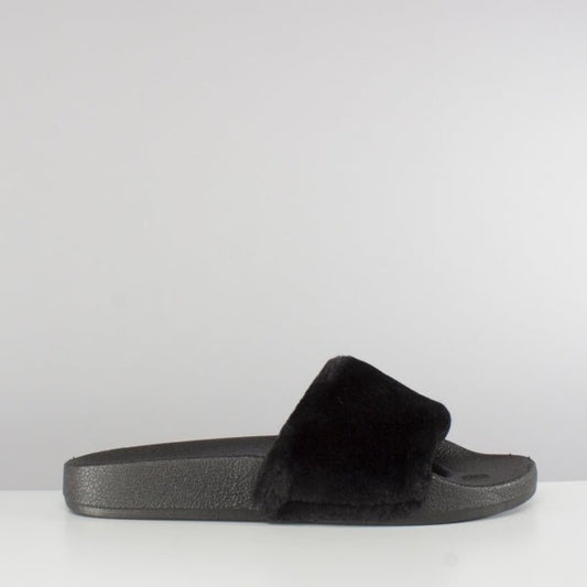 Shumo TITO Womens Fur Sliders Black - Shuperb