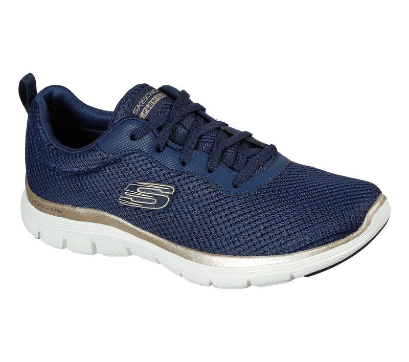 Skechers FLEX Womens Trainers Navy/Gold - Shuperb