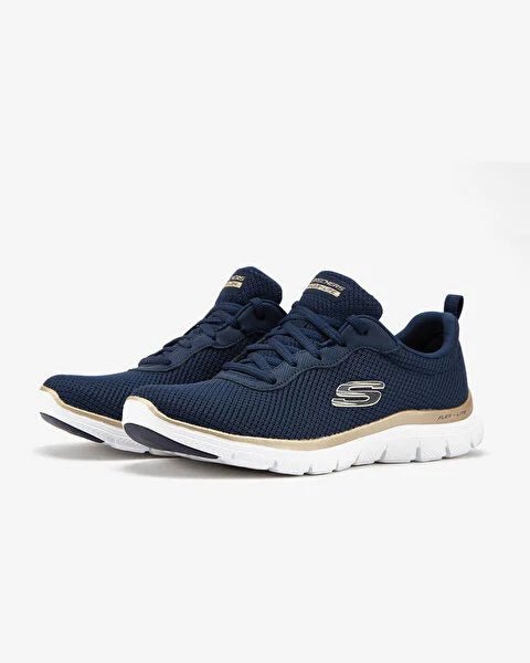 Skechers FLEX Womens Trainers Navy/Gold - Shuperb