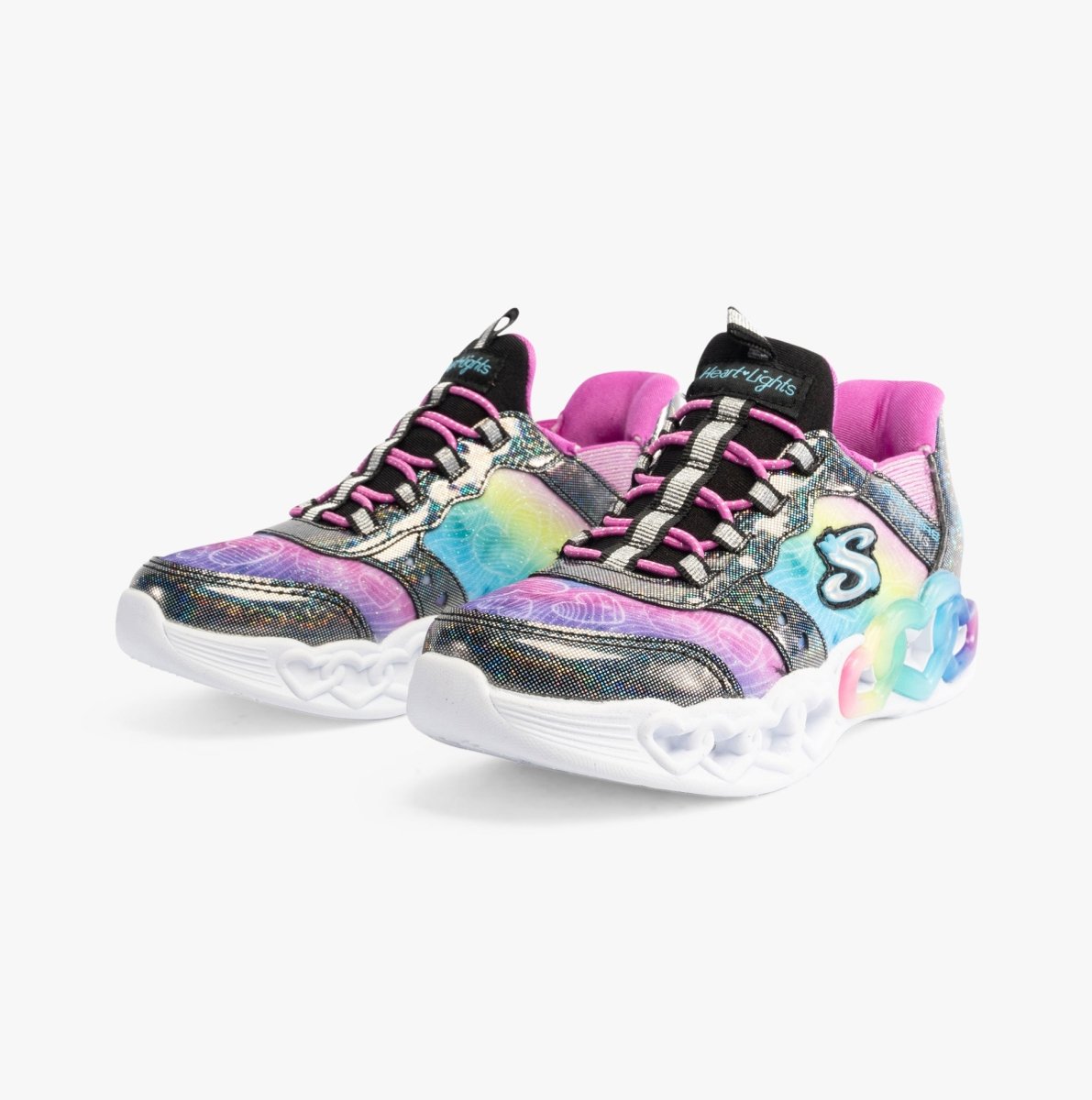 Skechers INFINITE HEART LIGHTS - ETERN Girls Trainers Black/Multi - Shuperb