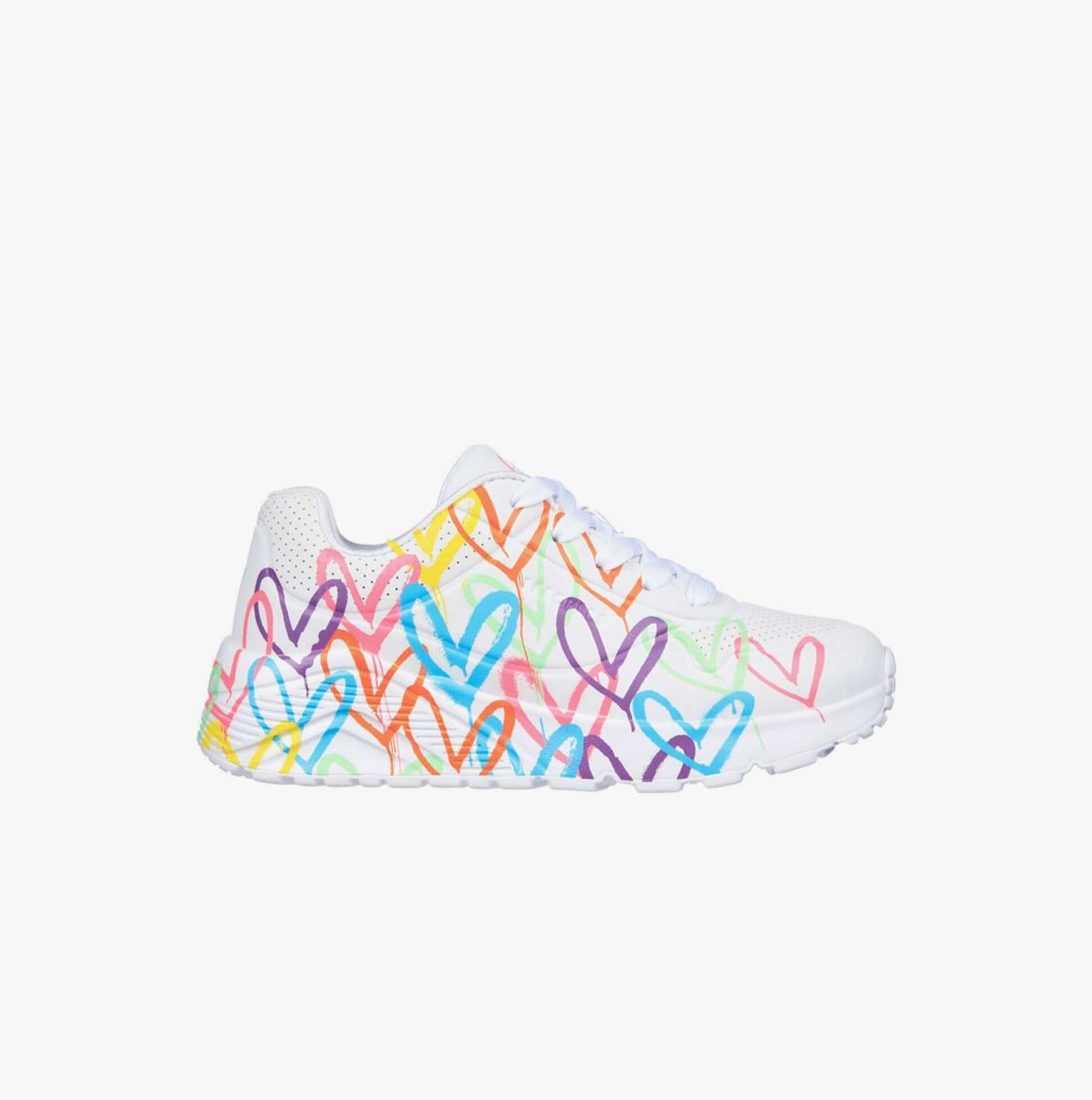 Skechers X JGOLDCROWN: UNO LITE - SPREAD THE LOVE Girls Trainers White/Multi - Shuperb