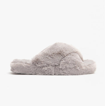 Ted Baker LOPPLY Ladies Faux Fur Cross Over Slippers Light Grey - Shuperb