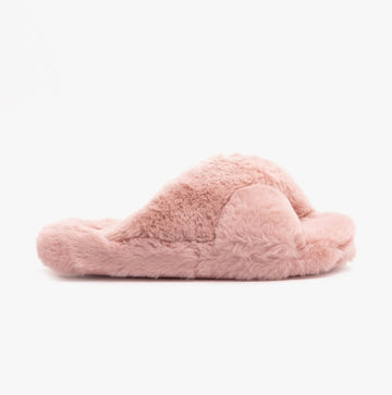 Ted Baker LOPPLY Ladies Faux Fur Cross Over Slippers Dusky Pink - Shuperb