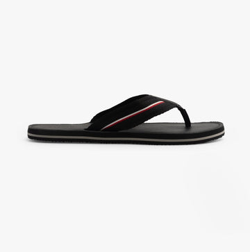 Tommy Hilfiger HILFIGER LEATHER Mens Flip Flops Black - Shuperb