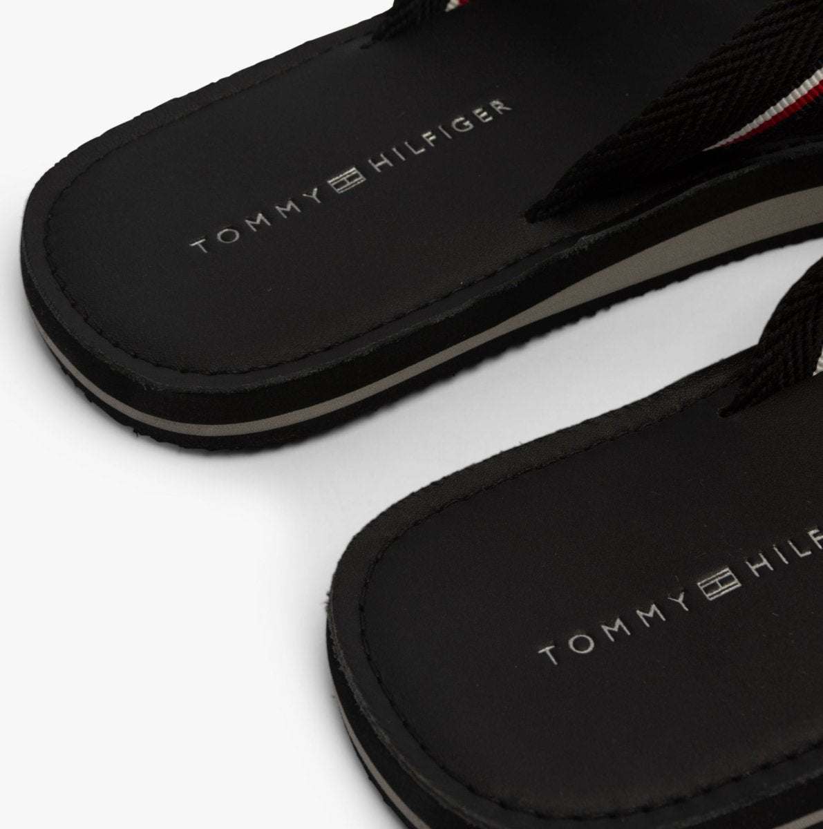 Tommy Hilfiger HILFIGER LEATHER Mens Flip Flops Black - Shuperb