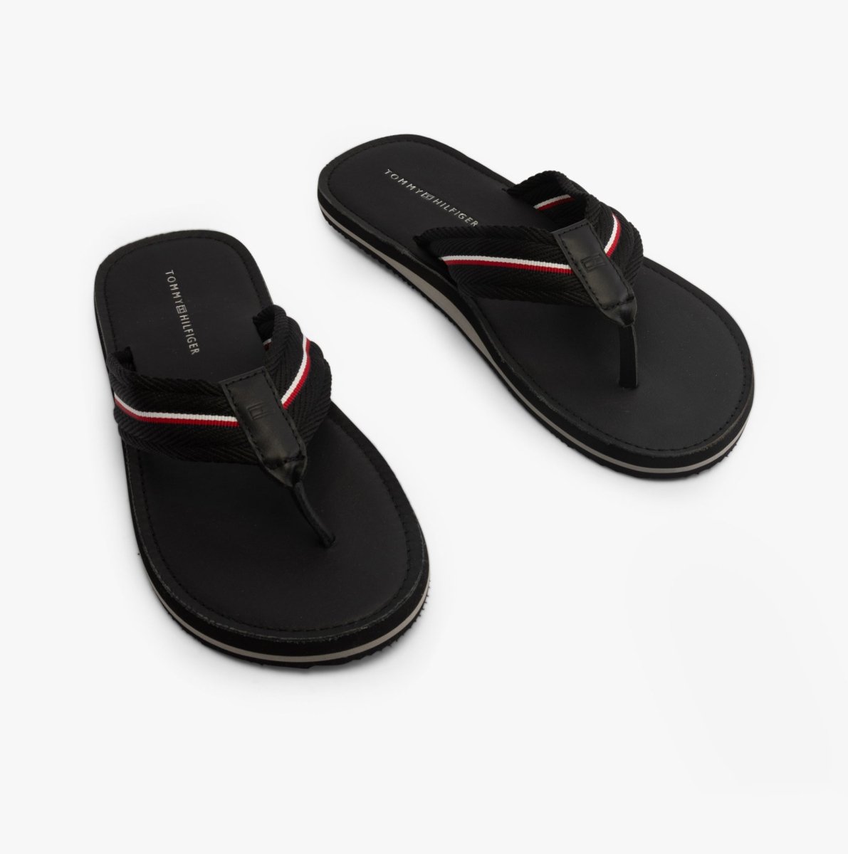 Tommy Hilfiger HILFIGER LEATHER Mens Flip Flops Black - Shuperb