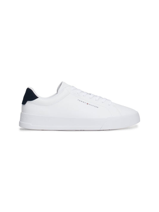 Tommy Hilfiger ESSENTIAL PEBBLE GRAIN COURT Mens Trainers White/Desert Sky - Shuperb